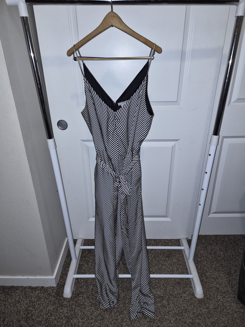 H&M Black and White Strapless Striped Jumpsuit with Tie Waist